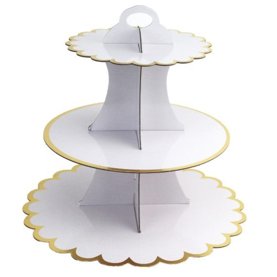 Etajera pentru Prajituri, din Carton, 3 Nivele, 16/22/29 cm Diametru, Inaltime 38 cm, Alb