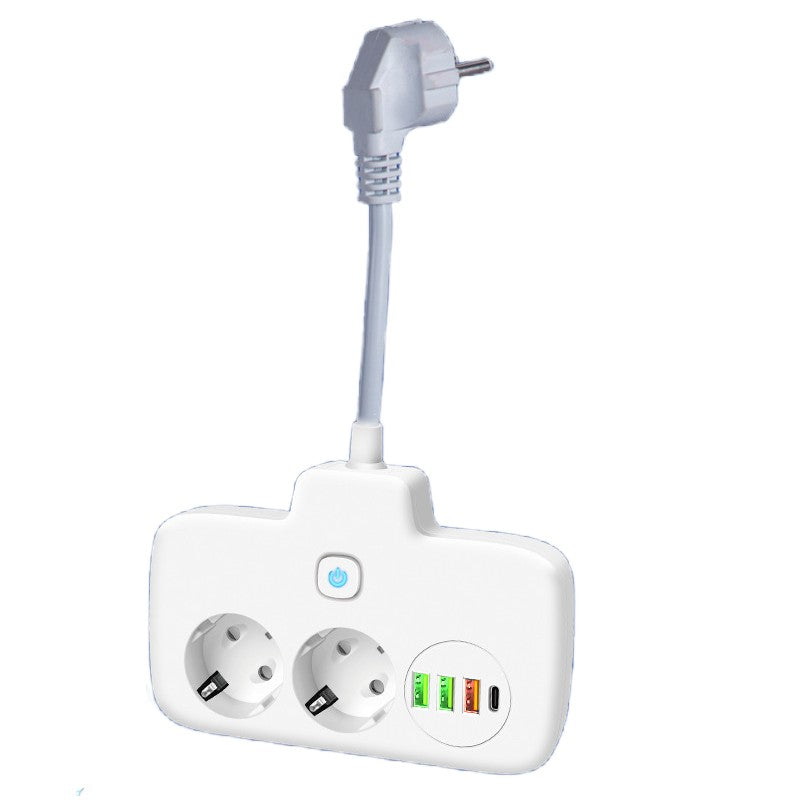 Adaptor Priza, 6 in 1, 2 Prize Standard, 3 Porturi USB, 1 Port Tip C, Buton Oprire, 2500W, din PC, Alb