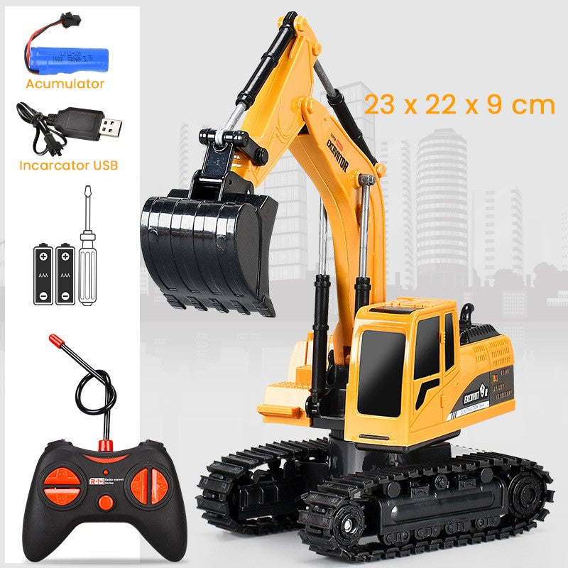 Excavator Jucarie pentru Copii, Flippy, Jucarie Excavator cu Telecomanda, Jucarie de Constructie, Acumulator cu Incarcare USB, 23 x 22 x 9 cm, Portocaliu