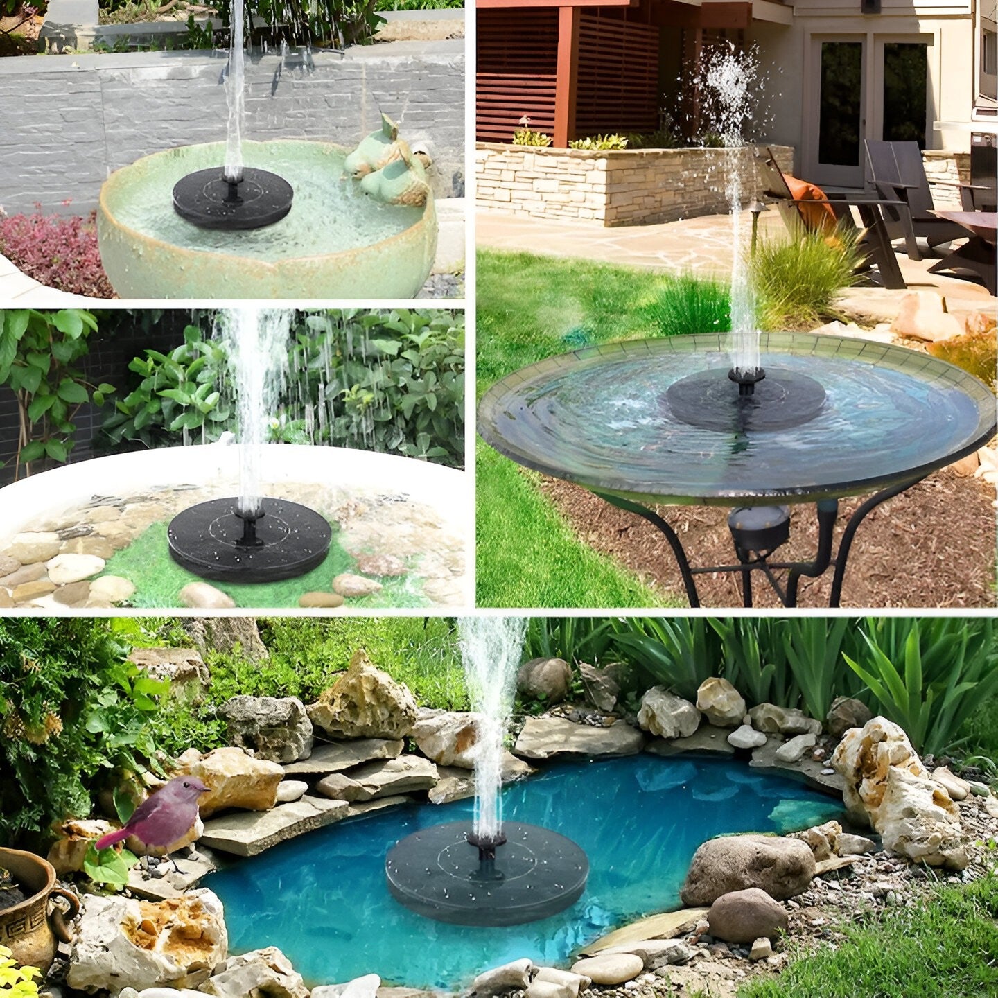 Fantana Arteziana pentru Gradina, Solara, Automata, Rotunda, 3 Moduri de Pulverizare, Negru, 16 cm