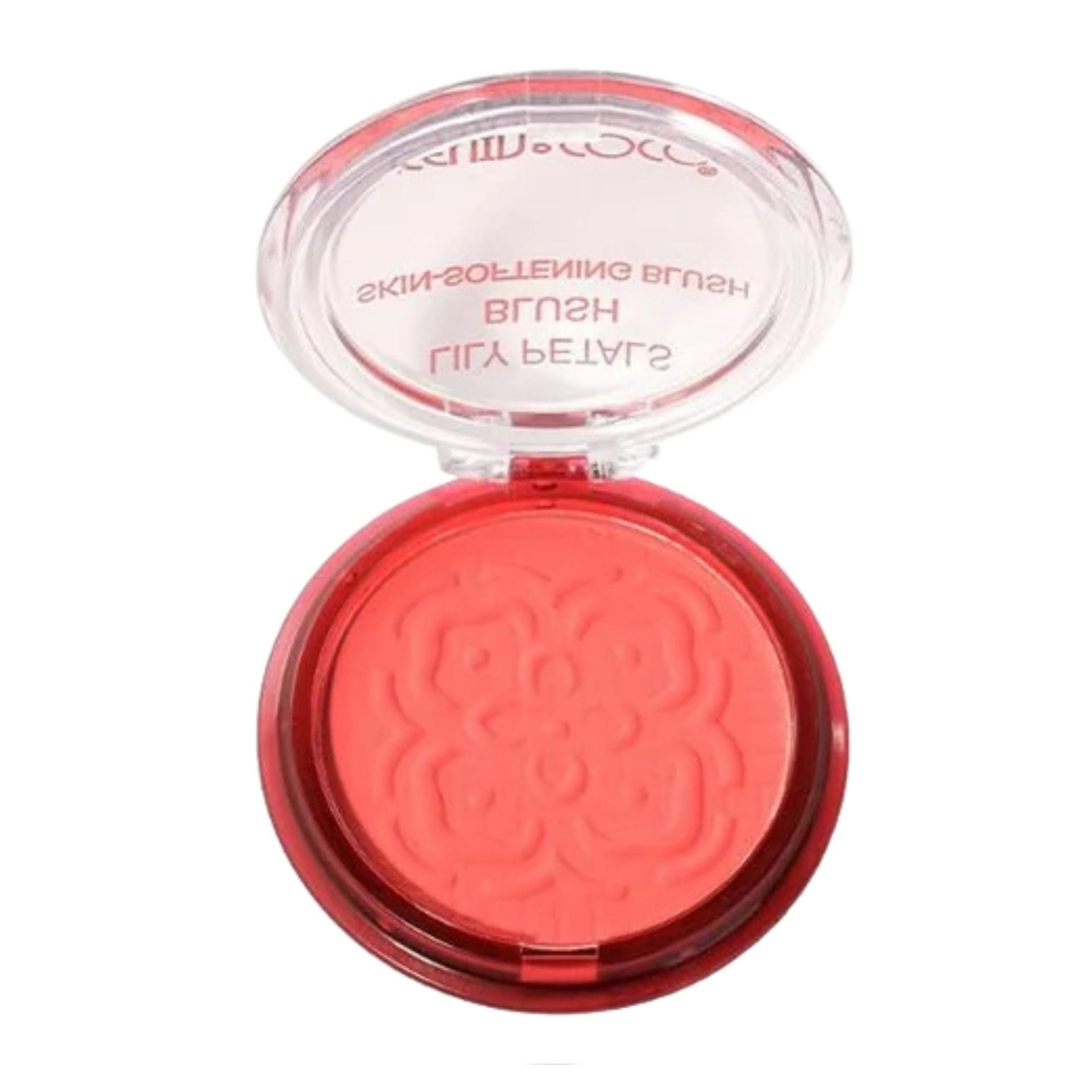 Blush Compact KEVIN & COCO Lily Petals, Model Eternity, 9.3 g, Finish Natural, Efect Proaspat si Luminos, 7.5 x 7.5 x 2.1 cm, Coral Pink