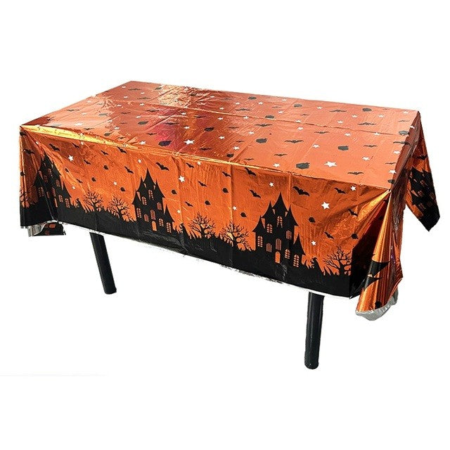 Fata de Masa, din Folie, Imprimeu Halloween - Casa Bantuita, 137 x 274 cm, Portocaliu