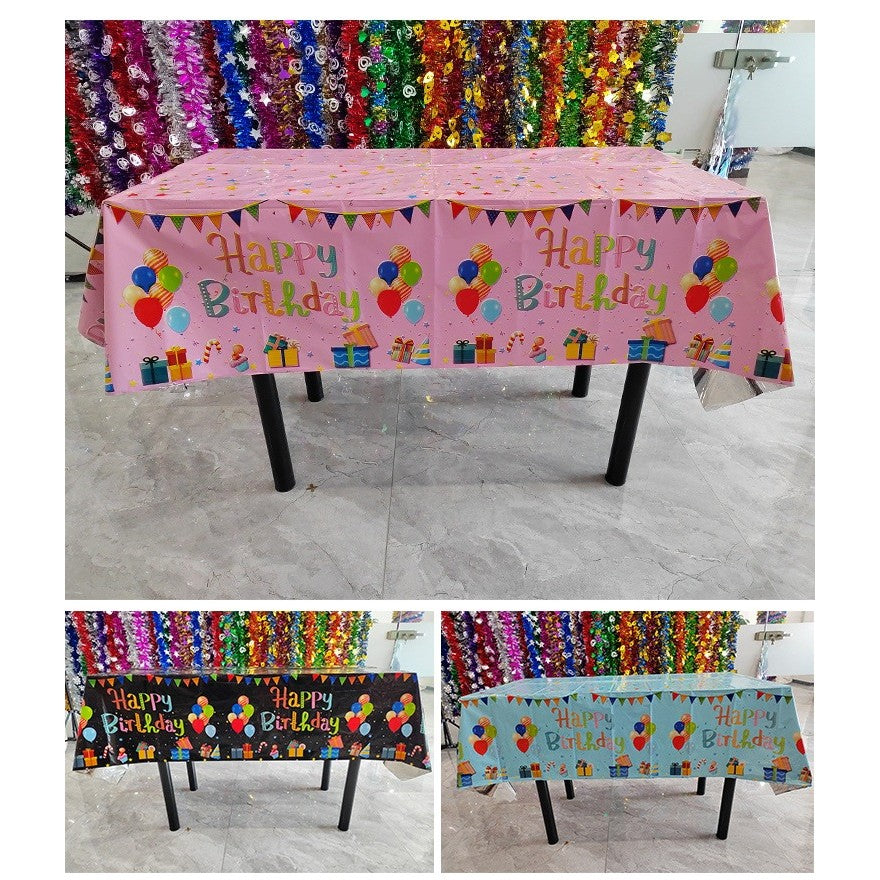 Fata de Masa, din Folie, Imprimeu Happy Birthday cu Baloane, 137 x 274 cm, Roz