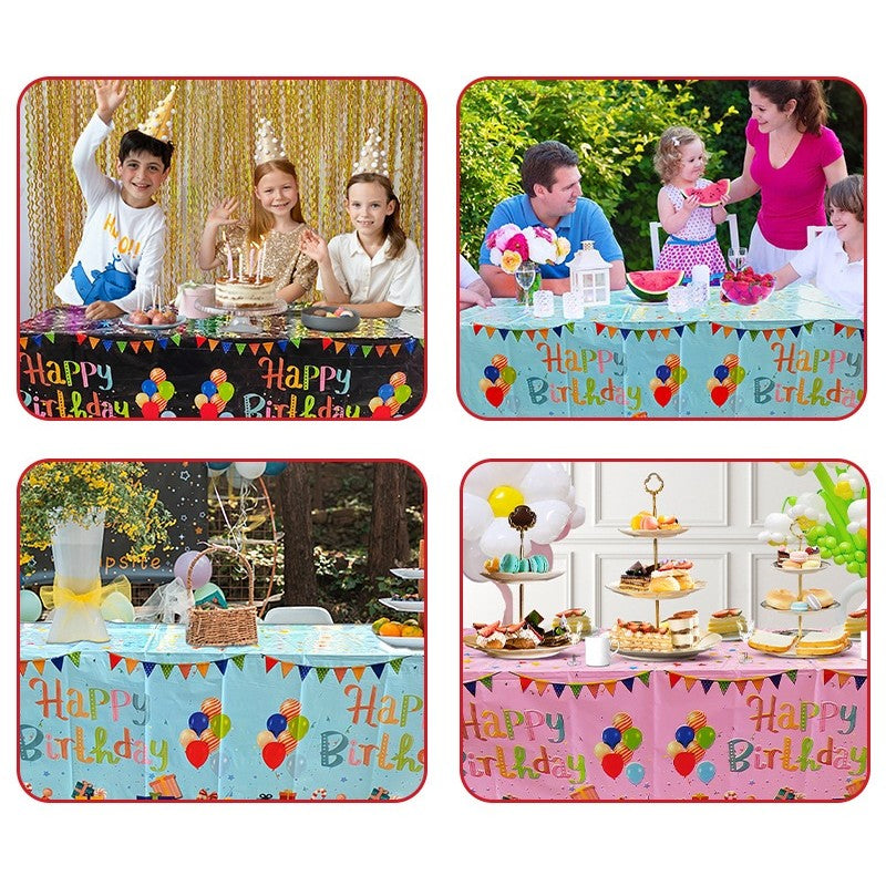 Fata de Masa, din Folie, Imprimeu Happy Birthday cu Baloane, 137 x 274 cm, Roz