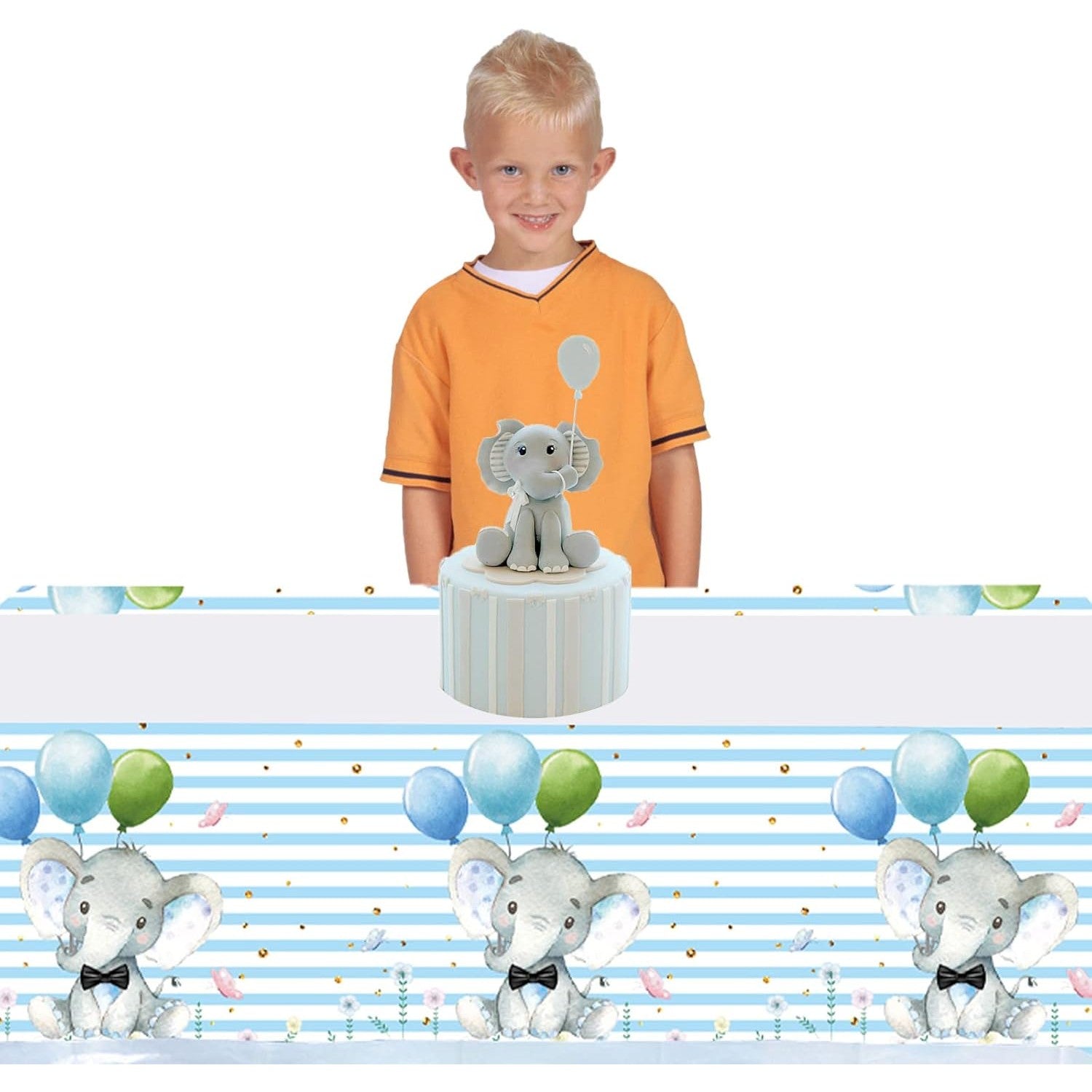 Fata de Masa, Flippy, din Plastic, Imprimeu Elefanti, 180 x 108 cm, Albastru