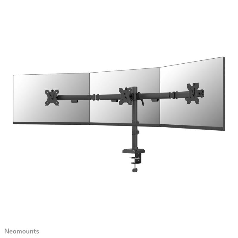 Brat triplu Neomounts DS60-600BL3; pentru display-uri cu diagonale 10"-27", sistem de prindere VESA 75x75~100x100, greutate maxima suportata 6 - per ecrankg, full motion, tilt +45°, swivel 90°, rotate 180°, distanta fata de perete 137-601mm; culoare negru