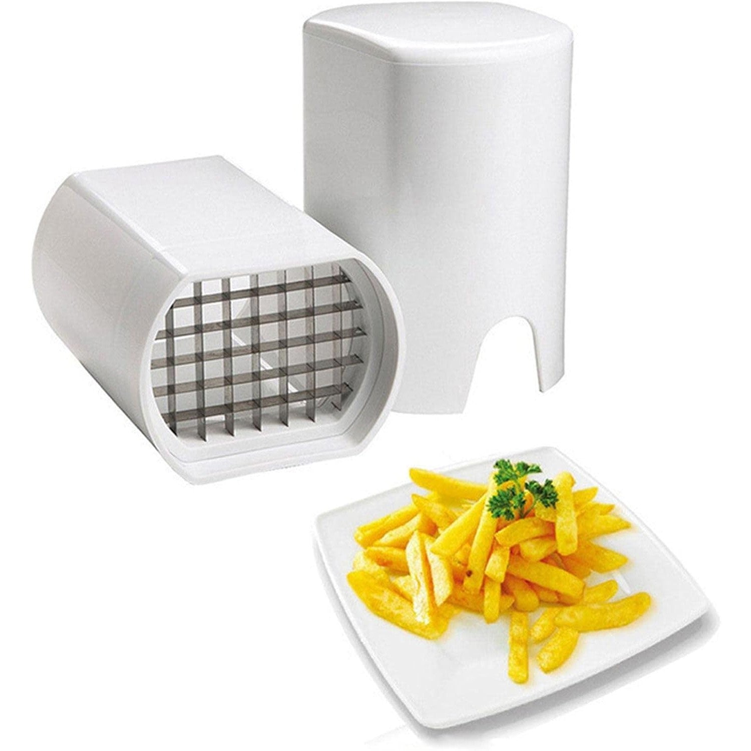 Feliator de Fructe si Legume, din Plastic si Otel, Mecanic, Taiere 1.2 cm Grosime, 14 x 9.5 x 8 cm, Alb