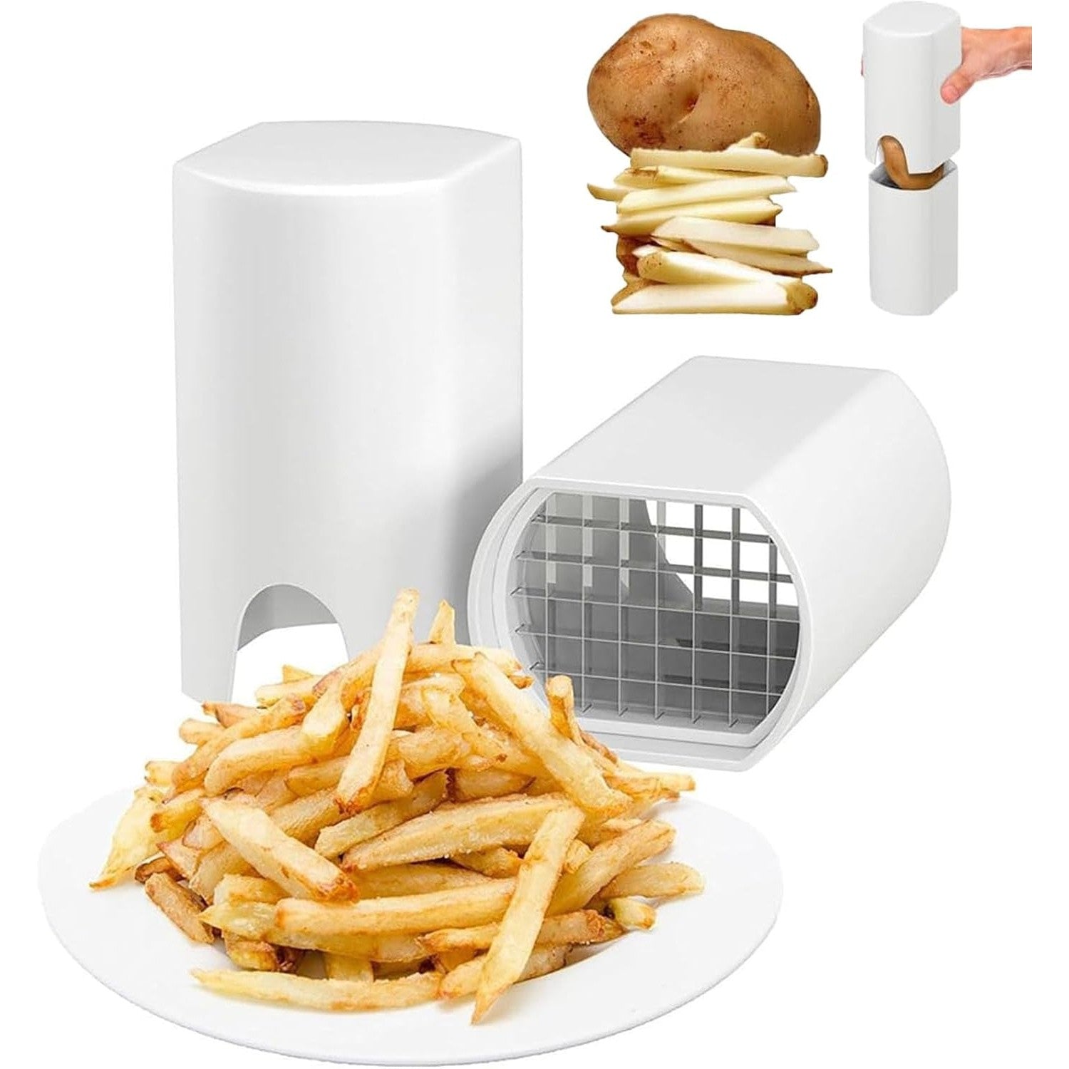 Feliator de Fructe si Legume, din Plastic si Otel, Mecanic, Taiere 1.2 cm Grosime, 14 x 9.5 x 8 cm, Alb