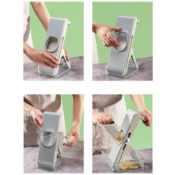 Feliator de Legume Multifunctional, Taieturi Diferite, Razatoare pentru Bucatarie, Taietor de Cartofi, Presa Manuala, Pliabila, Extensibila, PP PET, 23.5x9.5x5.5 cm, Alb