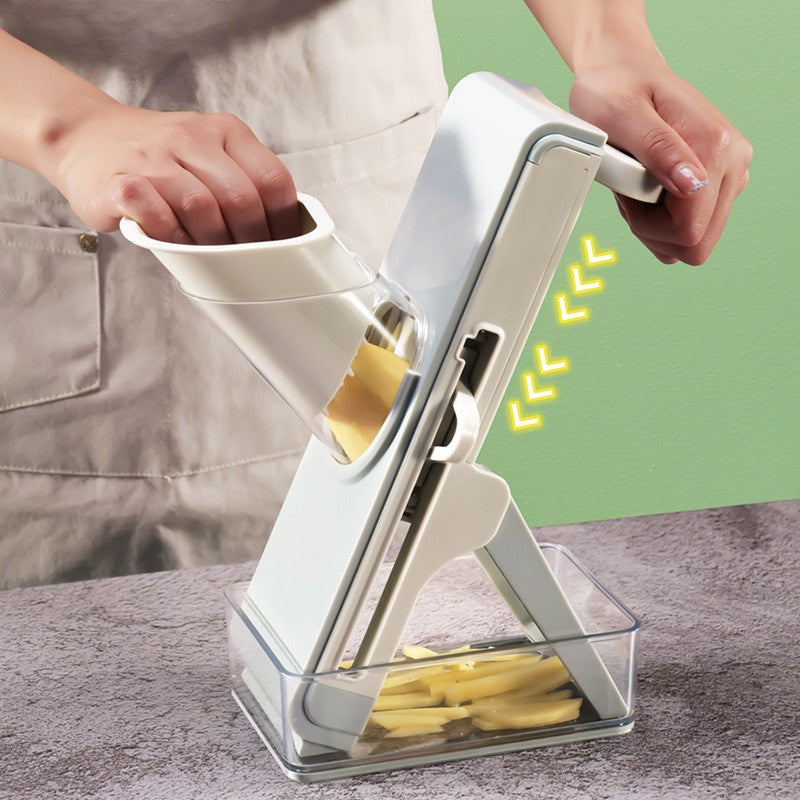 Feliator de Legume Multifunctional, Taieturi Diferite, Razatoare pentru Bucatarie, Taietor de Cartofi, Presa Manuala, Pliabila, Extensibila, PP PET, 23.5x9.5x5.5 cm, Alb