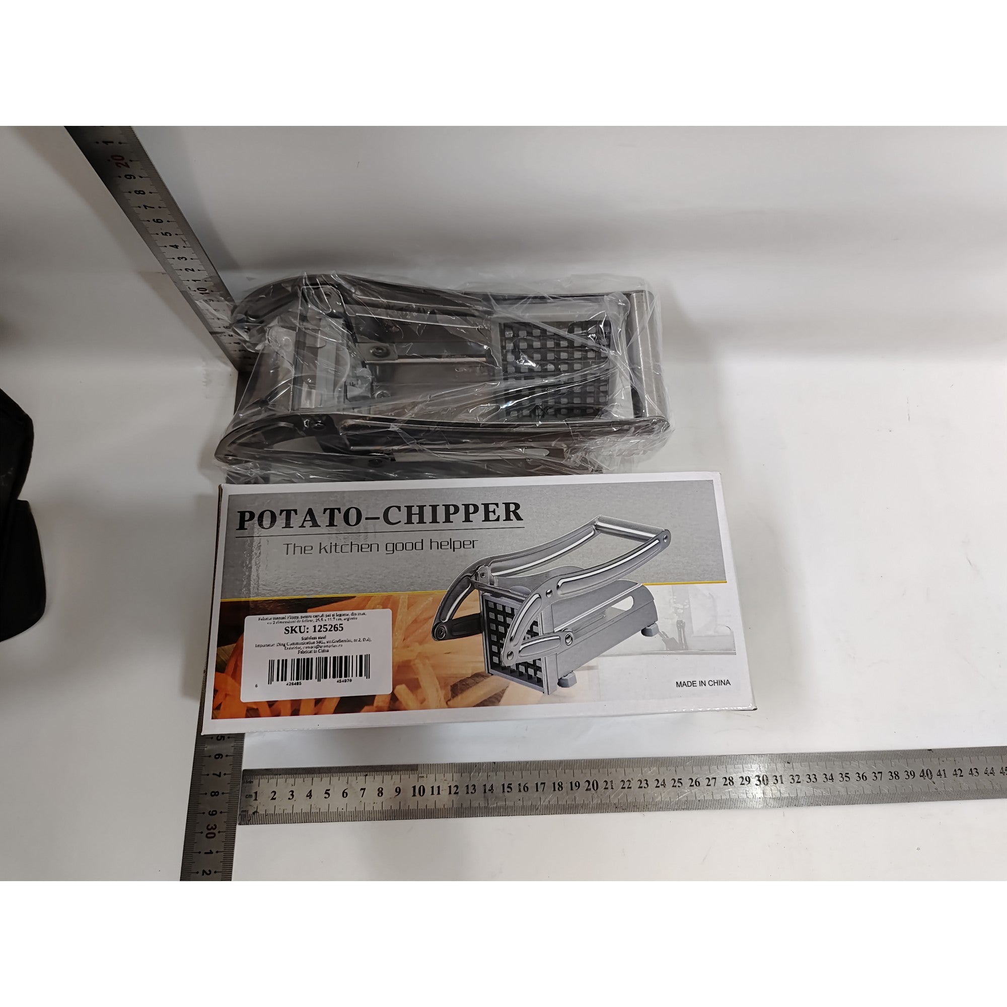 Feliator manual pentru cartofi pai si legume, din inox, cu 2 dimensiuni de feliere, 25.5 x 11.7 cm, argintiu