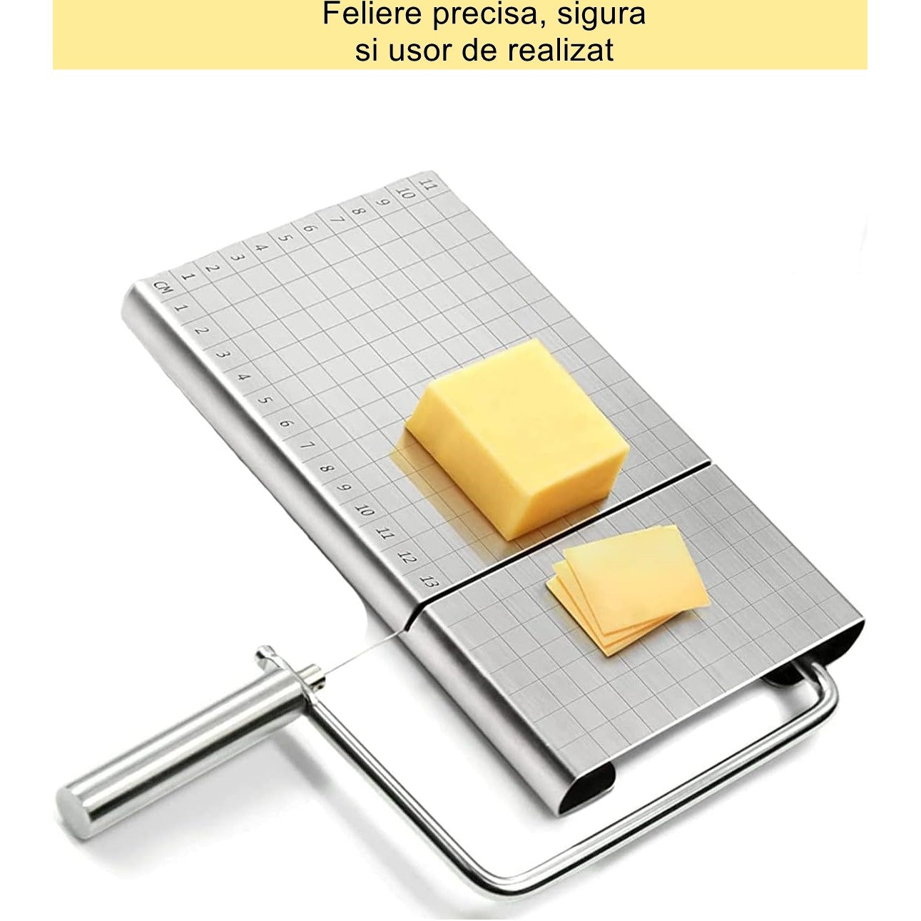 Feliator manual pentru cascaval, salam, prajituri, unt, din otel inoxidabil, usor de curatat si utilizat, 5 lame de schimb incluse, picioare antiderapante, 21 x 12.2 x 2.8 cm, argintiu