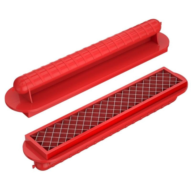 Feliator manual pentru hot-dog crestare carnati si hot-dog, manual, potrivit pentru gratar, 29.5 x 6.5 cm, din inox si ABS, rosu
