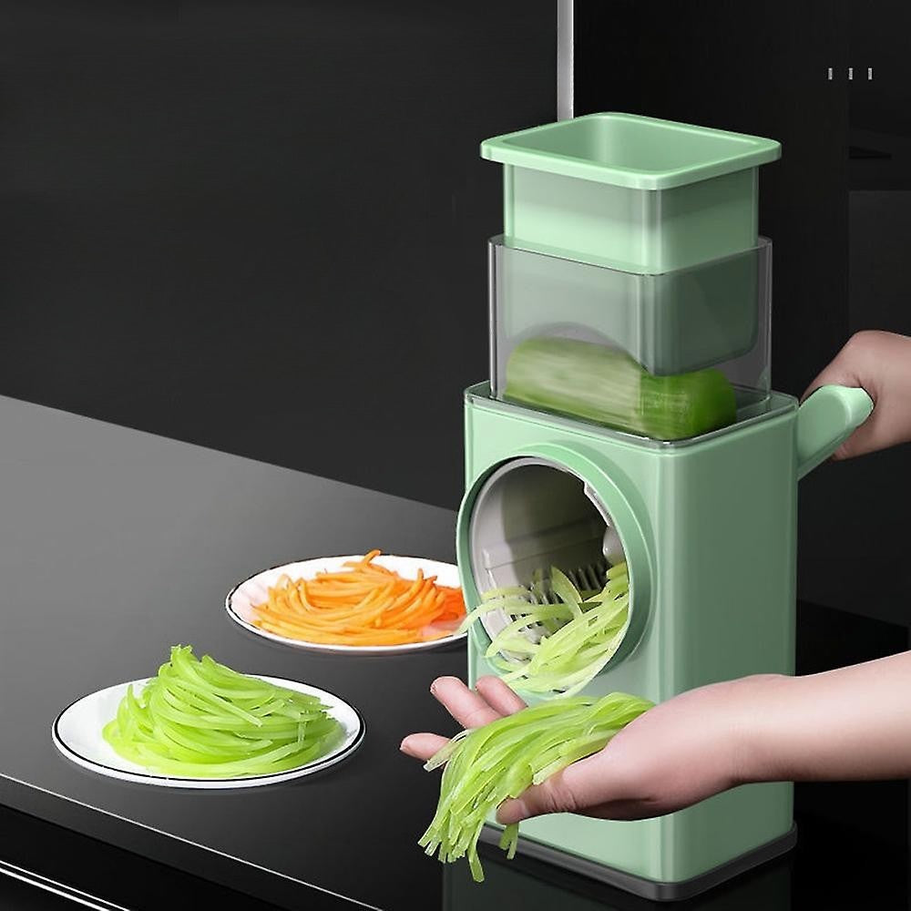Feliator manual pentru legume 3 lame din otel inxodabil, 3 tipuri de feliere, material carcasa ABS, latime maxima feliere 4 mm, baza de tip ventuza, usor si sigur de utilizat, 28.5 x 9,2 x 13.5 cm, verde