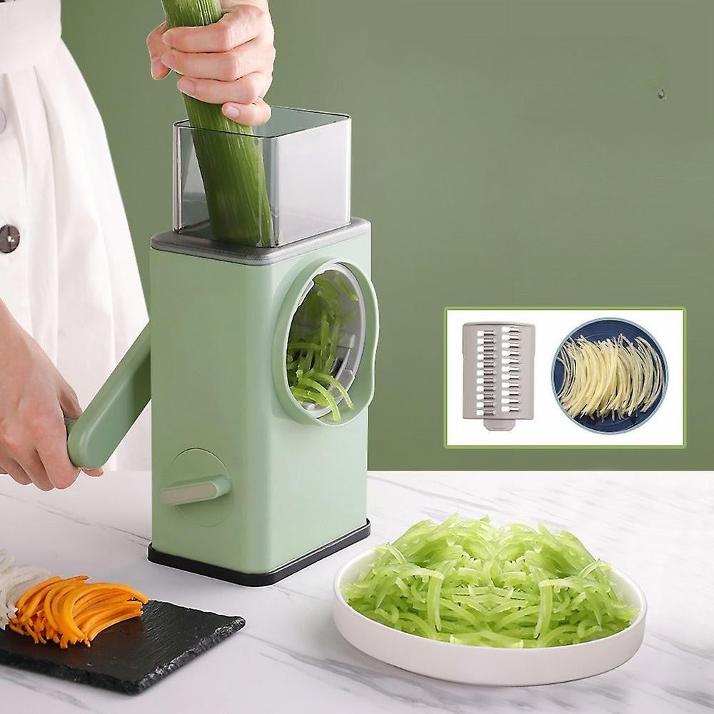 Feliator manual pentru legume 3 lame din otel inxodabil, 3 tipuri de feliere, material carcasa ABS, latime maxima feliere 4 mm, baza de tip ventuza, usor si sigur de utilizat, 28.5 x 9,2 x 13.5 cm, verde