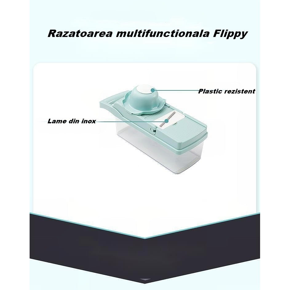 Feliator Multifunctional, Razatoare, 8 in 1, pentru Fructe si Legume, 10 Piese, Lame de Inox, Recipient Stocare, Separator Oua, Protectie Mana, ABS, 32.2x11.3 cm, Albastru/Alb