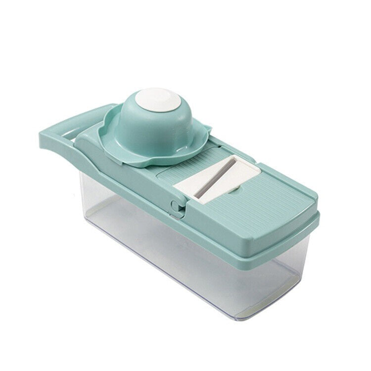 Feliator Multifunctional, Razatoare, 8 in 1, pentru Fructe si Legume, 10 Piese, Lame de Inox, Recipient Stocare, Separator Oua, Protectie Mana, ABS, 32.2x11.3 cm, Albastru/Alb
