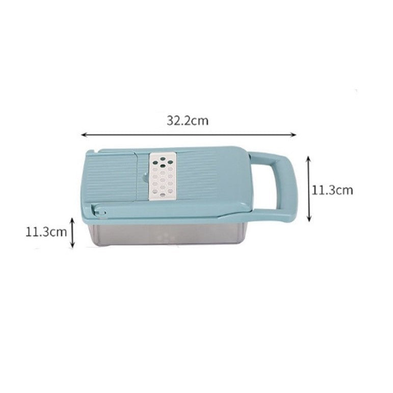 Feliator Multifunctional, Razatoare, 8 in 1, pentru Fructe si Legume, 10 Piese, Lame de Inox, Recipient Stocare, Separator Oua, Protectie Mana, ABS, 32.2x11.3 cm, Albastru/Alb