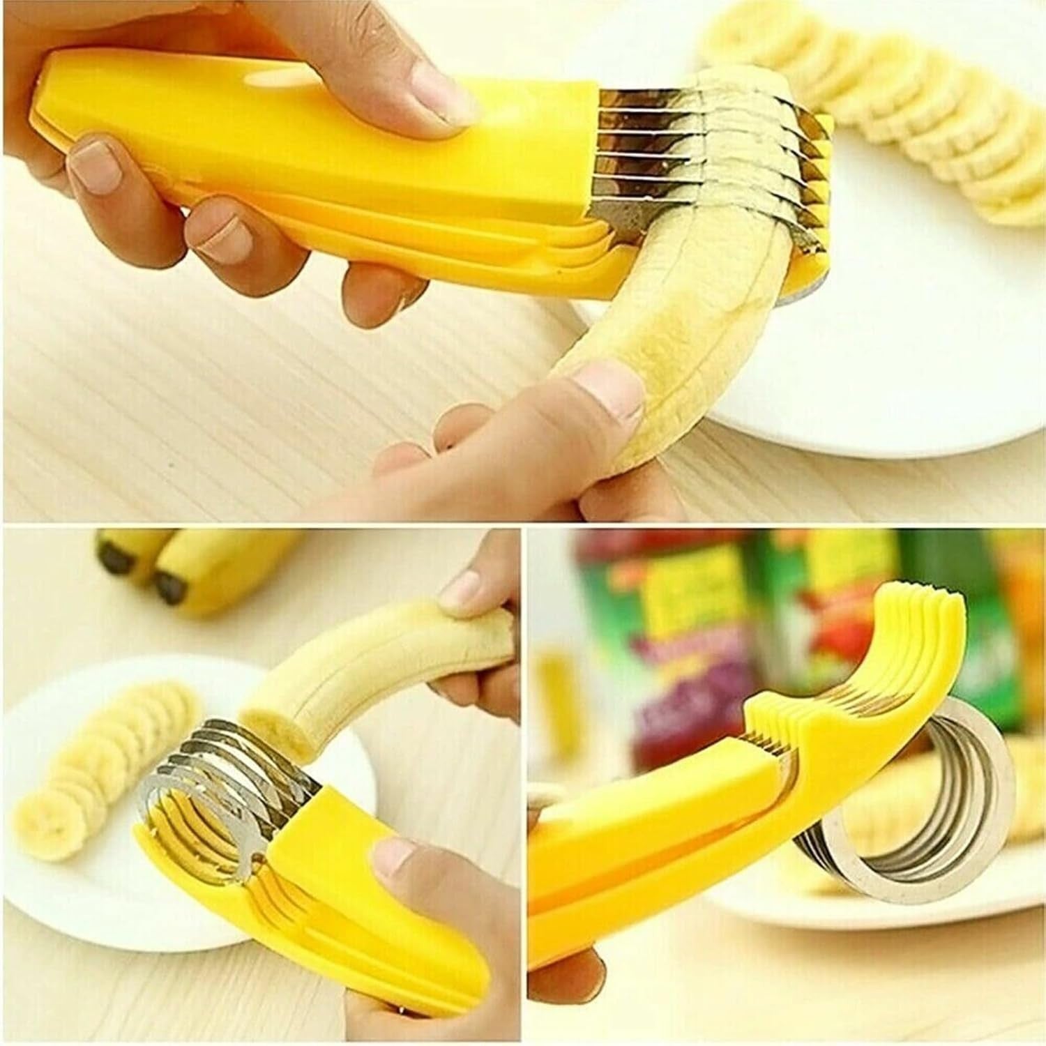 Feliator pentru Alimente, Accesoriu pentru Bucatarie, Cutit pentru Legume si Fructe, Model Banana, Ergonomic, 17.5x5x4 cm, Galben
