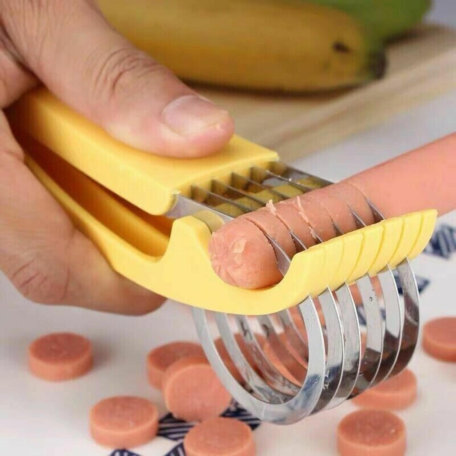 Feliator pentru Alimente, Accesoriu pentru Bucatarie, Cutit pentru Legume si Fructe, Model Banana, Ergonomic, 17.5x5x4 cm, Galben