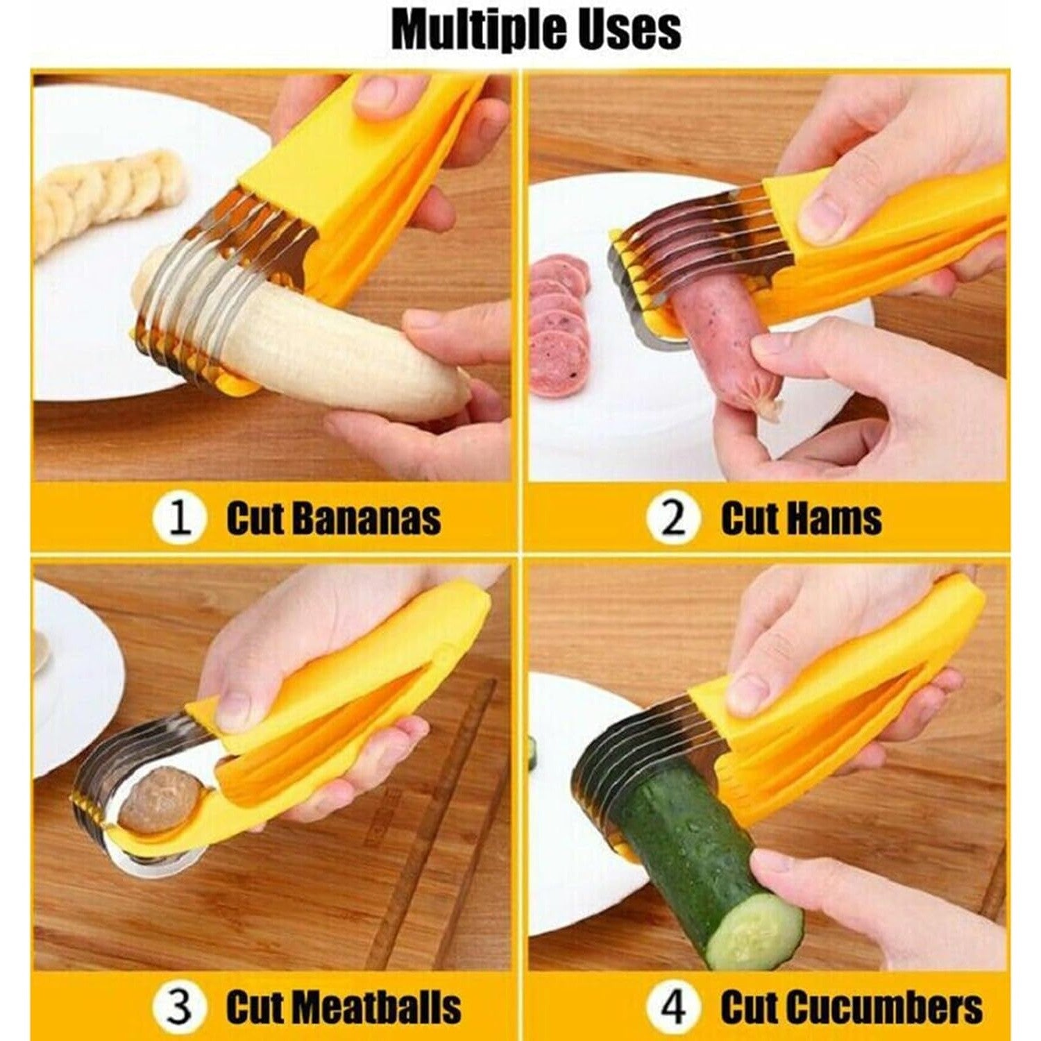 Feliator pentru Alimente, Accesoriu pentru Bucatarie, Cutit pentru Legume si Fructe, Model Banana, Ergonomic, 17.5x5x4 cm, Galben