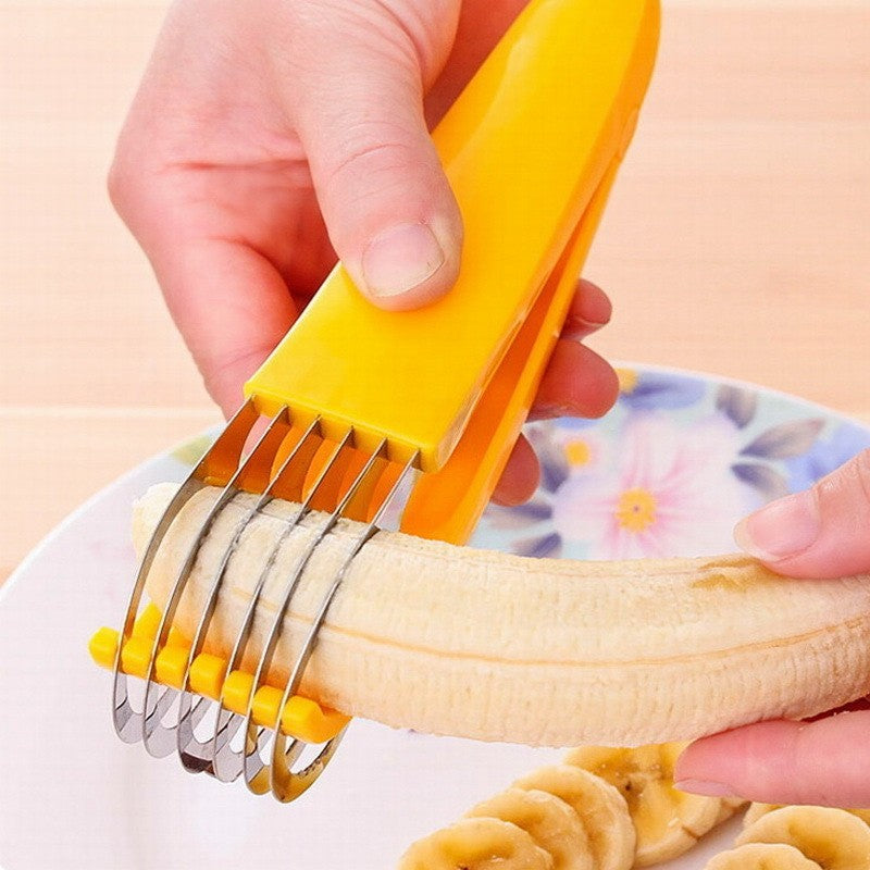 Feliator pentru Alimente, Accesoriu pentru Bucatarie, Cutit pentru Legume si Fructe, Model Banana, Ergonomic, 17.5x5x4 cm, Galben
