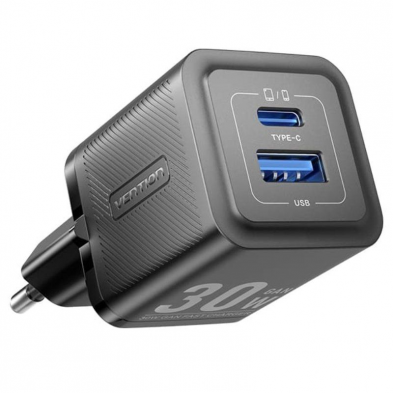Alimentator retea Vention 30W, 1 x USB Type-C, 1 x USB, 5V/3A, PD 3.0, QC 3.0, QC 4.0, negru, 
