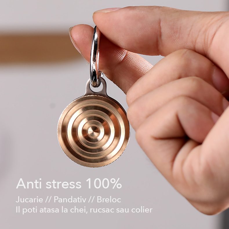 Fidget Spinner Titirez Anti Stress, Tip Pandativ / Breloc, Ondulatii Mari, Otel Inoxidabil, 30x30x8 mm, Auriu