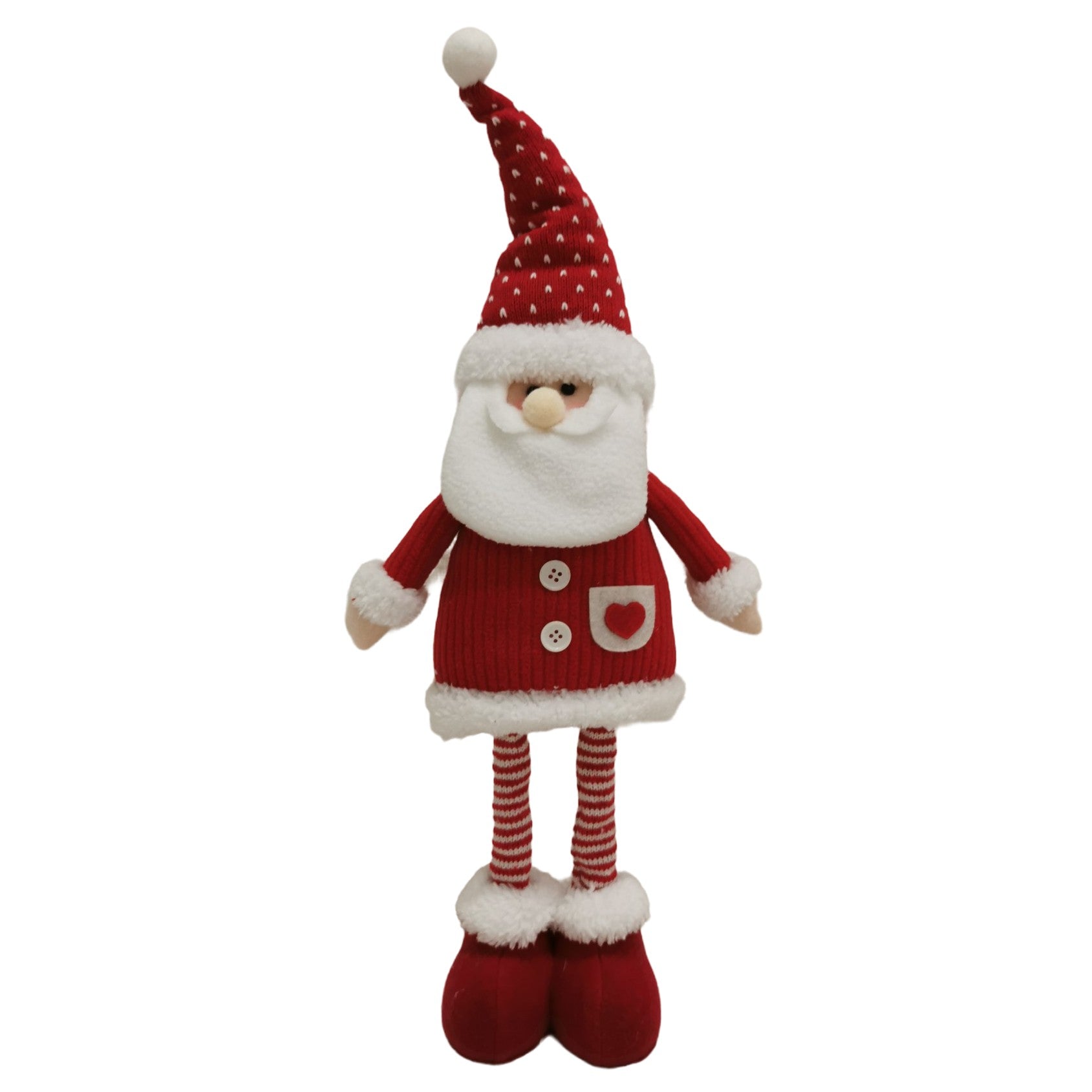 Figurina Decorativa, Pentru Craciun, Mos Craciun, Picioare Telescopice, Inaltime Reglabila 44-54cm, Caciula cu Inimioare, Alb/Rosu