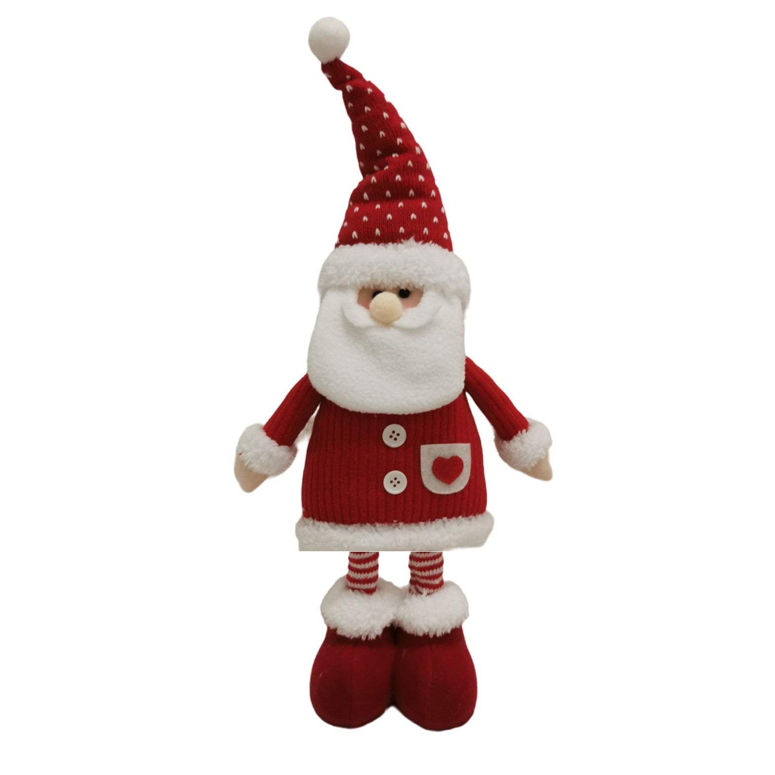 Figurina Decorativa, Pentru Craciun, Mos Craciun, Picioare Telescopice, Inaltime Reglabila 44-54cm, Caciula cu Inimioare, Alb/Rosu