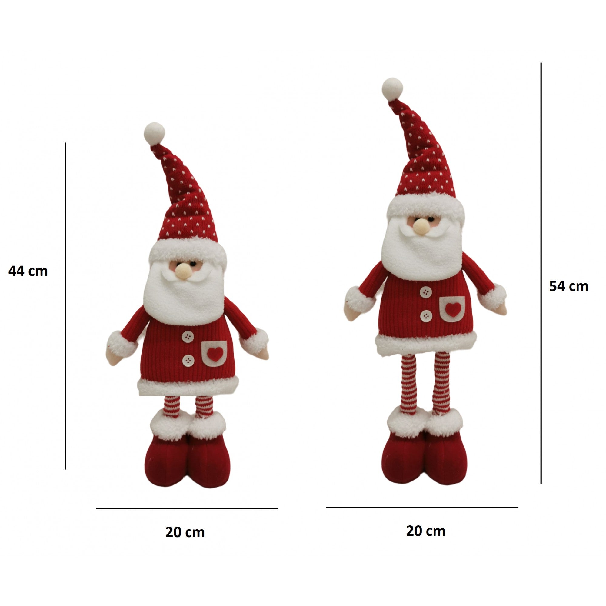 Figurina Decorativa, Pentru Craciun, Mos Craciun, Picioare Telescopice, Inaltime Reglabila 44-54cm, Caciula cu Inimioare, Alb/Rosu