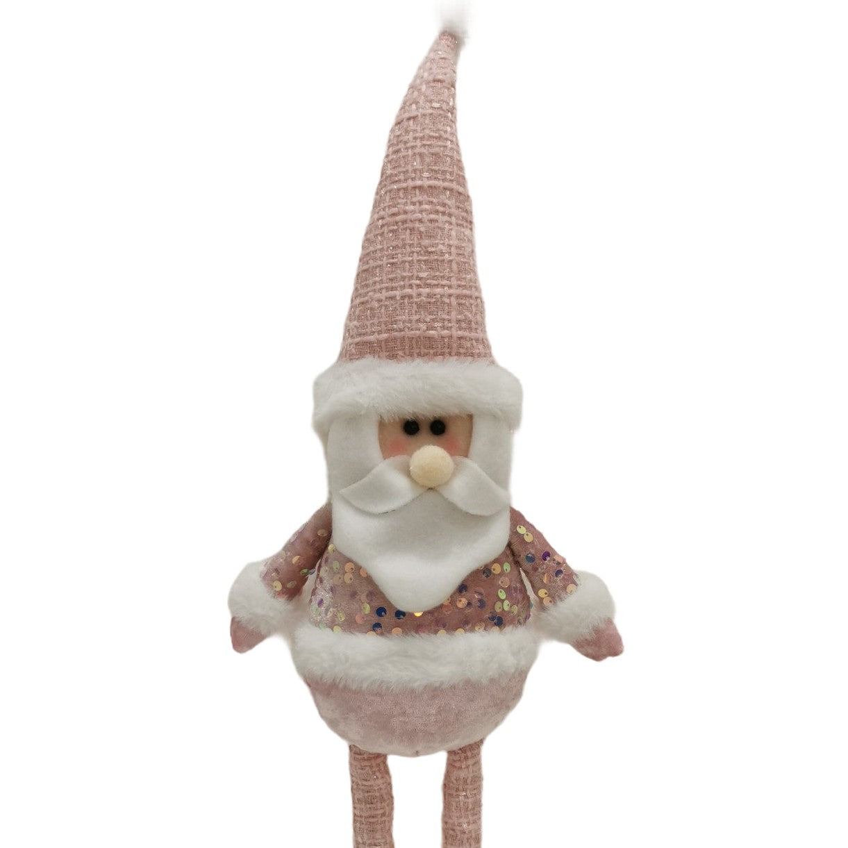 Figurina Decorativa, Pentru Craciun, Mos Craciun, Picioare Telescopice, Inaltime Reglabila 44-54cm, Bluza cu Paiete, Roz