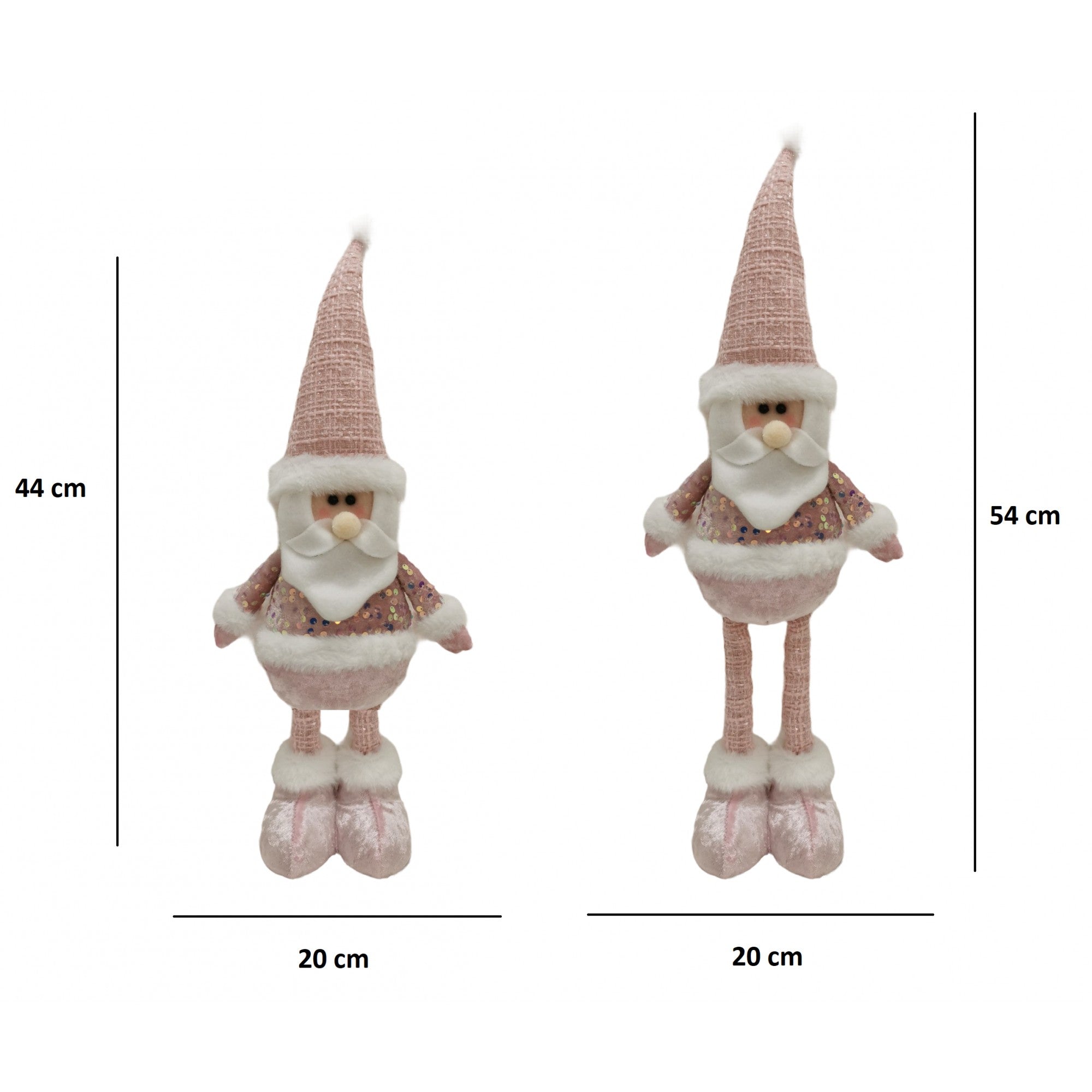 Figurina Decorativa, Pentru Craciun, Mos Craciun, Picioare Telescopice, Inaltime Reglabila 44-54cm, Bluza cu Paiete, Roz