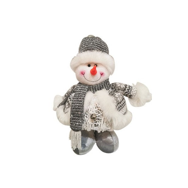 Figurina Decorativa, Pentru Craciun, Om de Zapada, Picioare Telescopice, Inaltime Reglabila 33- 70 cm, Pantaloni Luciosi, Alb/Argintiu