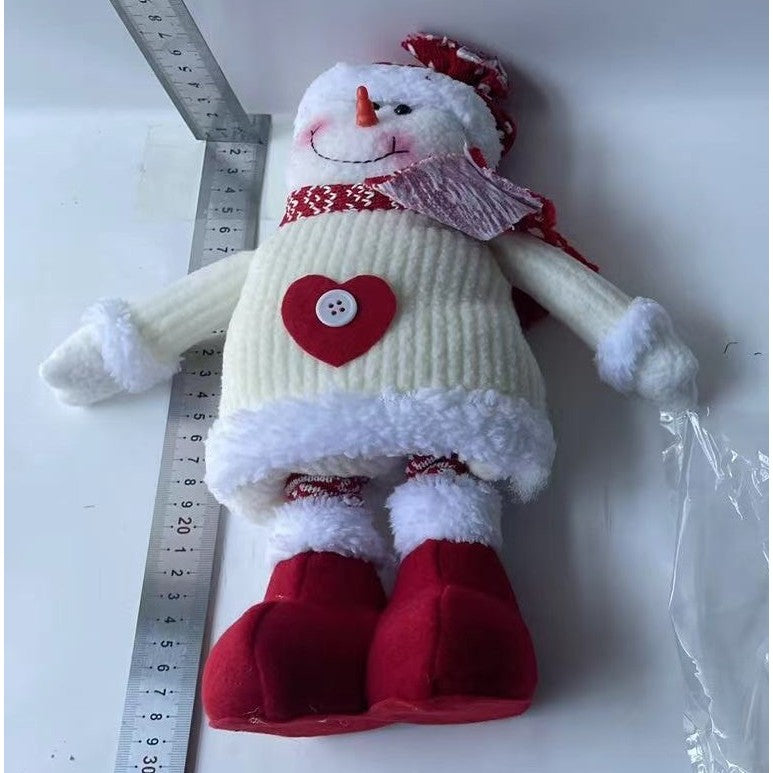 Figurina Decorativa, Pentru Craciun, Om de Zapada, Picioare Telescopice, Inaltime Reglabila 44-54cm, Caciula cu Inimioare, Alb/Rosu