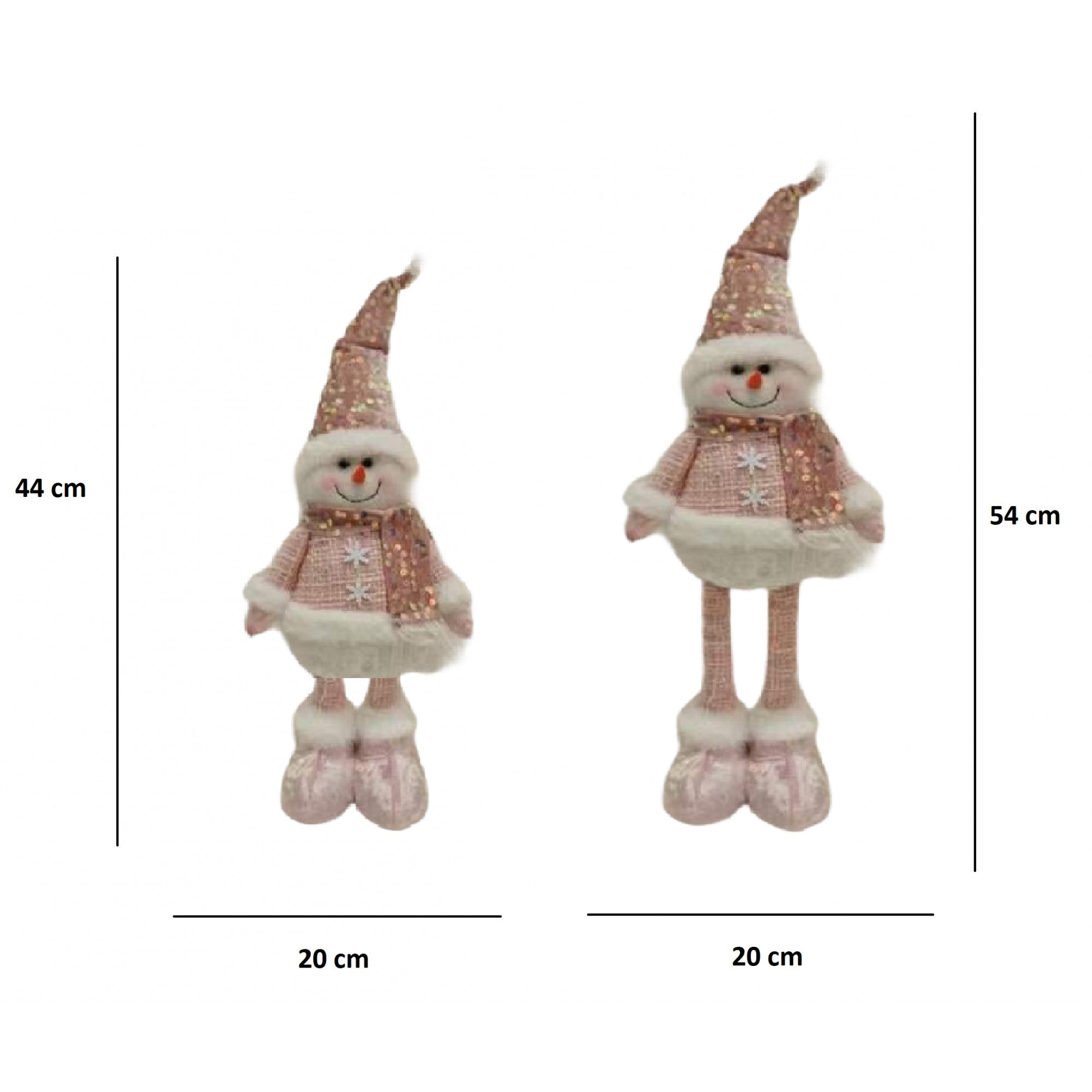 Figurina Decorativa, Pentru Craciun, Om de Zapada, Picioare Telescopice, Inaltime Reglabila 44-54cm, Caciula cu Paiete, Roz