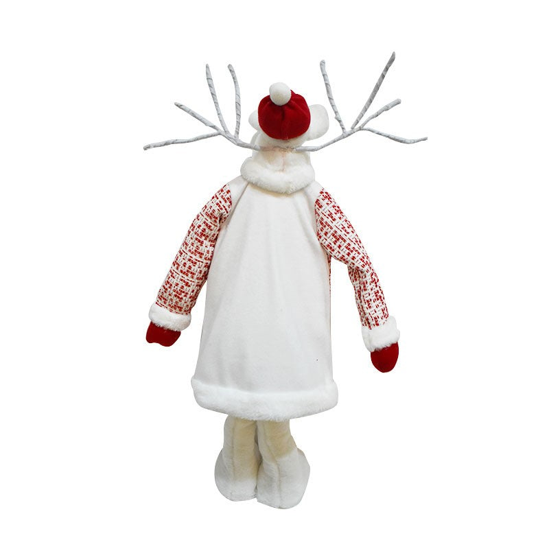 Figurina Decorativa, Pentru Craciun, Ren, Picioare Telescopice, Inaltime Reglabila 42 - 80 cm, cu Haina, Alb/Rosu