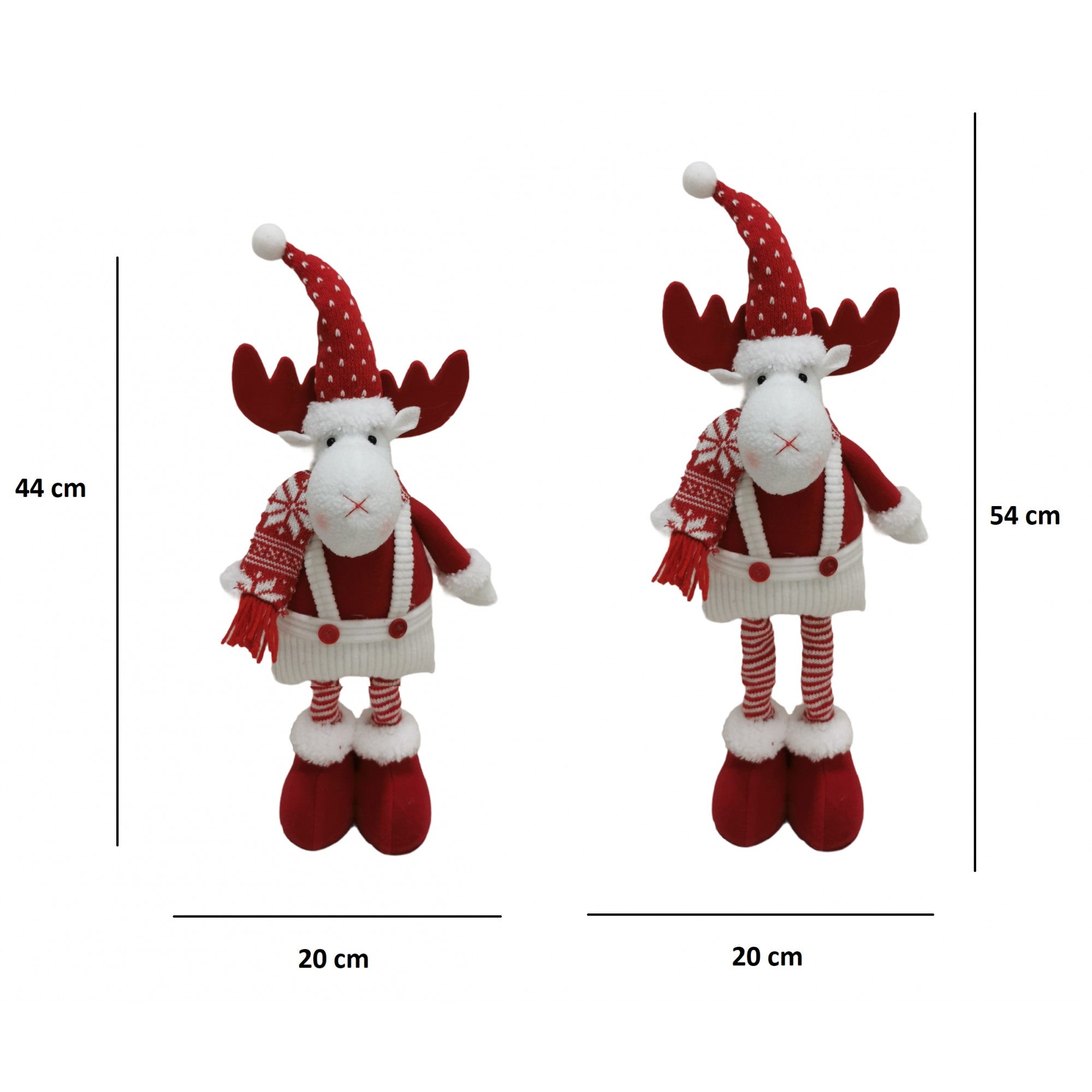 Figurina Decorativa, Pentru Craciun, Ren, Picioare Telescopice, Inaltime Reglabila 44-54cm, Caciula cu Inimioare, Alb/Rosu