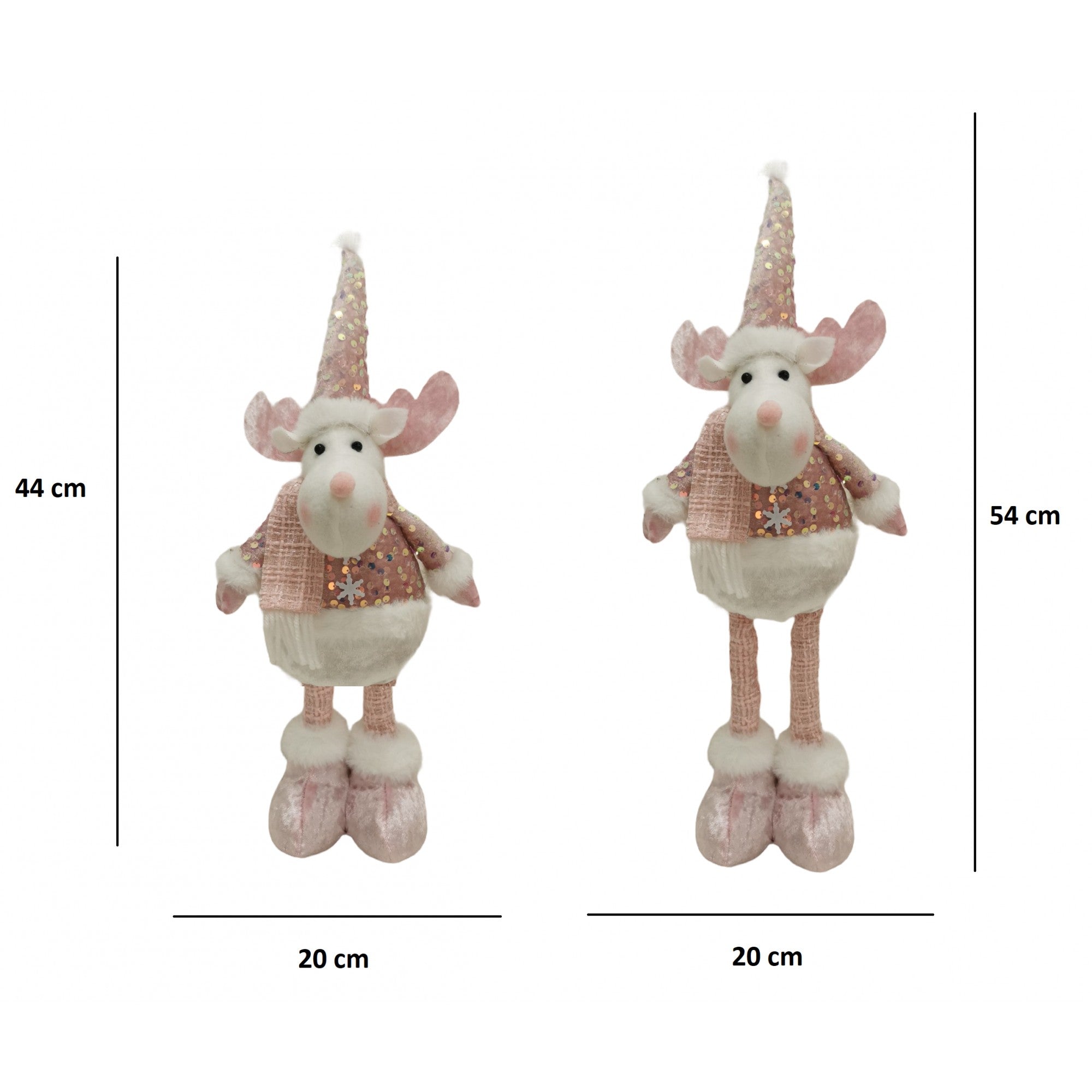 Figurina Decorativa, Pentru Craciun, Ren, Picioare Telescopice, Inaltime Reglabila 44-54cm, Bluza cu Paiete, Roz