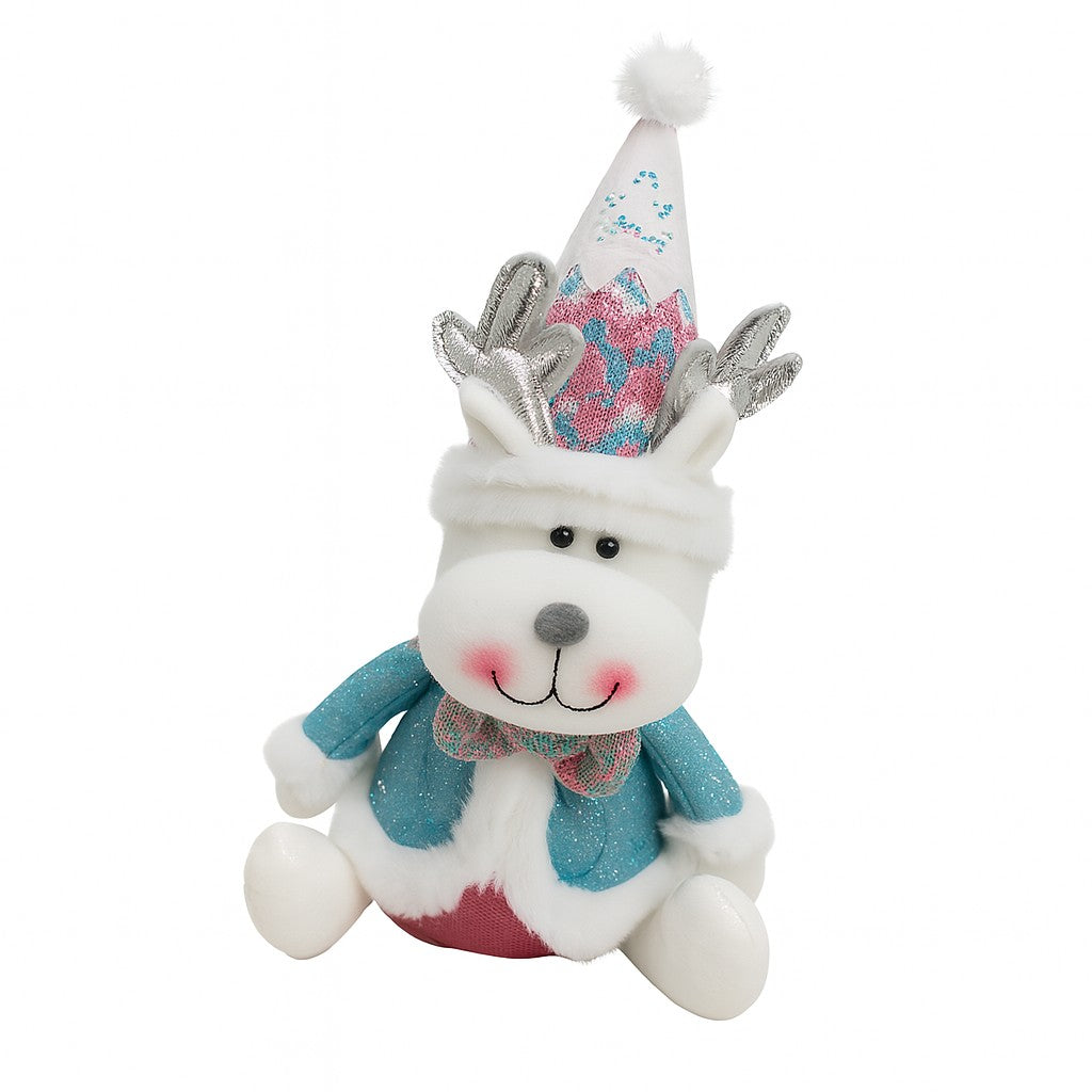 Figurina de Craciun Ren cu Palarie, Figurina Decorativa Ren de Craciun pentru Sarbatorile de Iarna, 34 x 20 x 12 cm, Multicolor