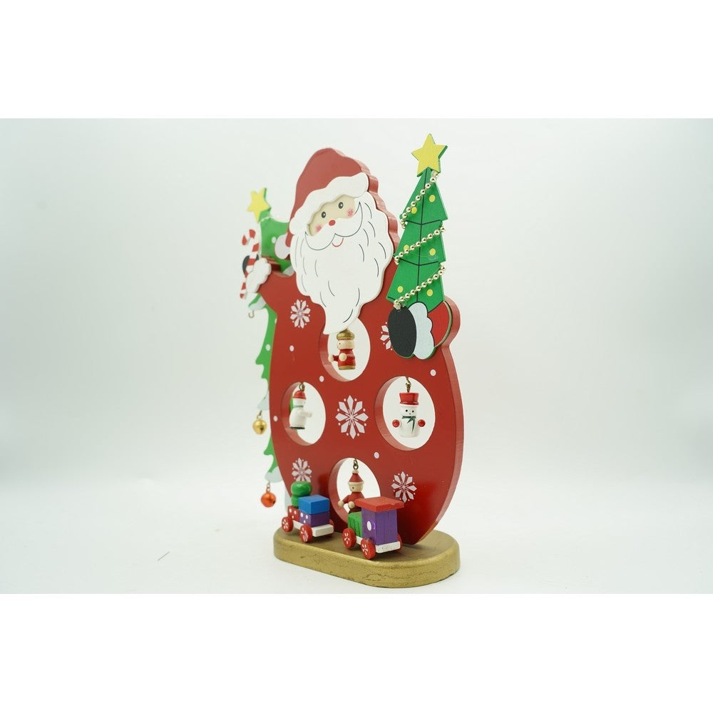 Figurina decorata, Mos Craciun, Rosu, din Lemn, 18 cm x 24.5 cm, Interior