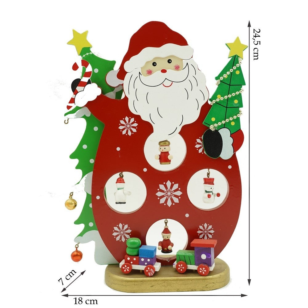 Figurina decorata, Mos Craciun, Rosu, din Lemn, 18 cm x 24.5 cm, Interior