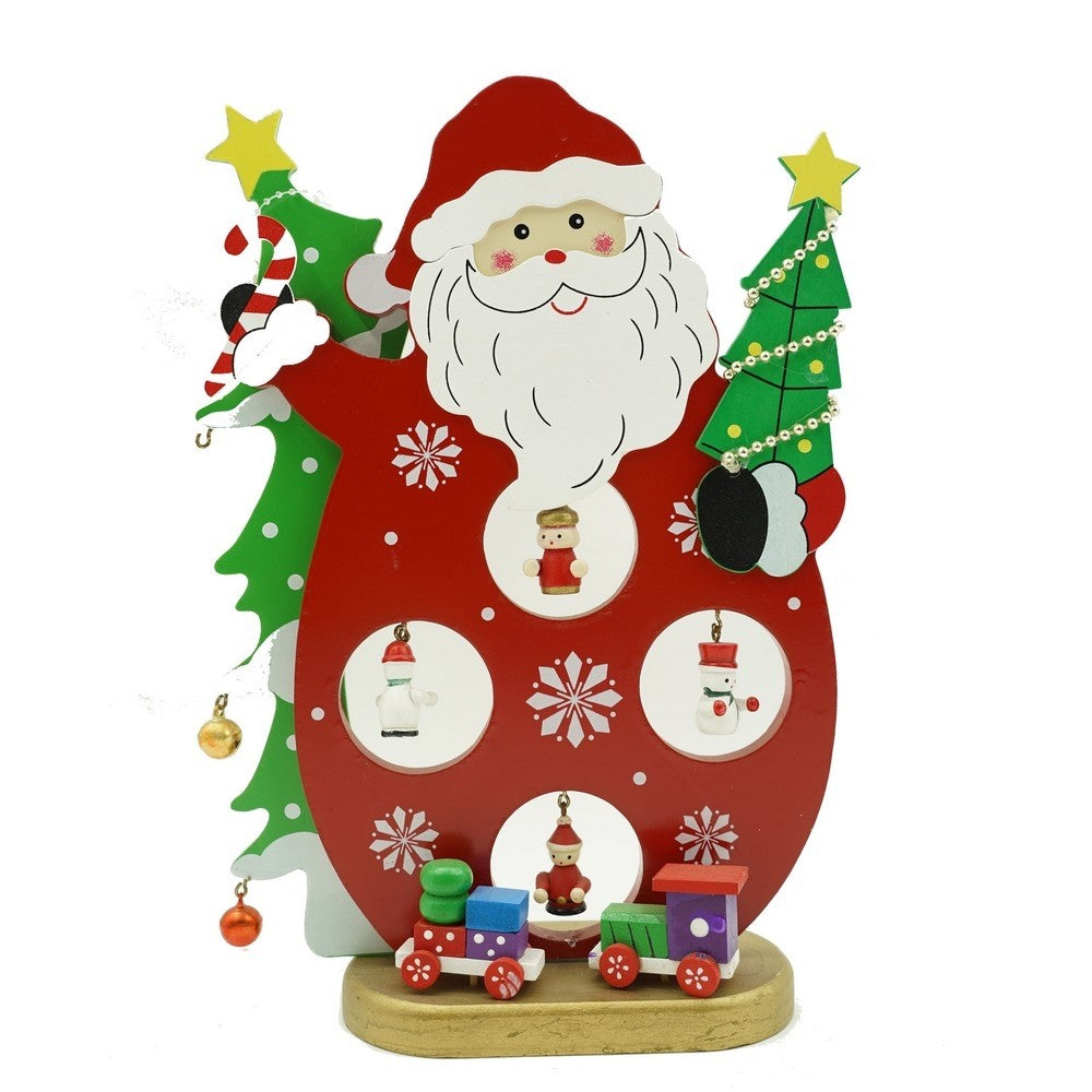 Figurina decorata, Mos Craciun, Rosu, din Lemn, 18 cm x 24.5 cm, Interior