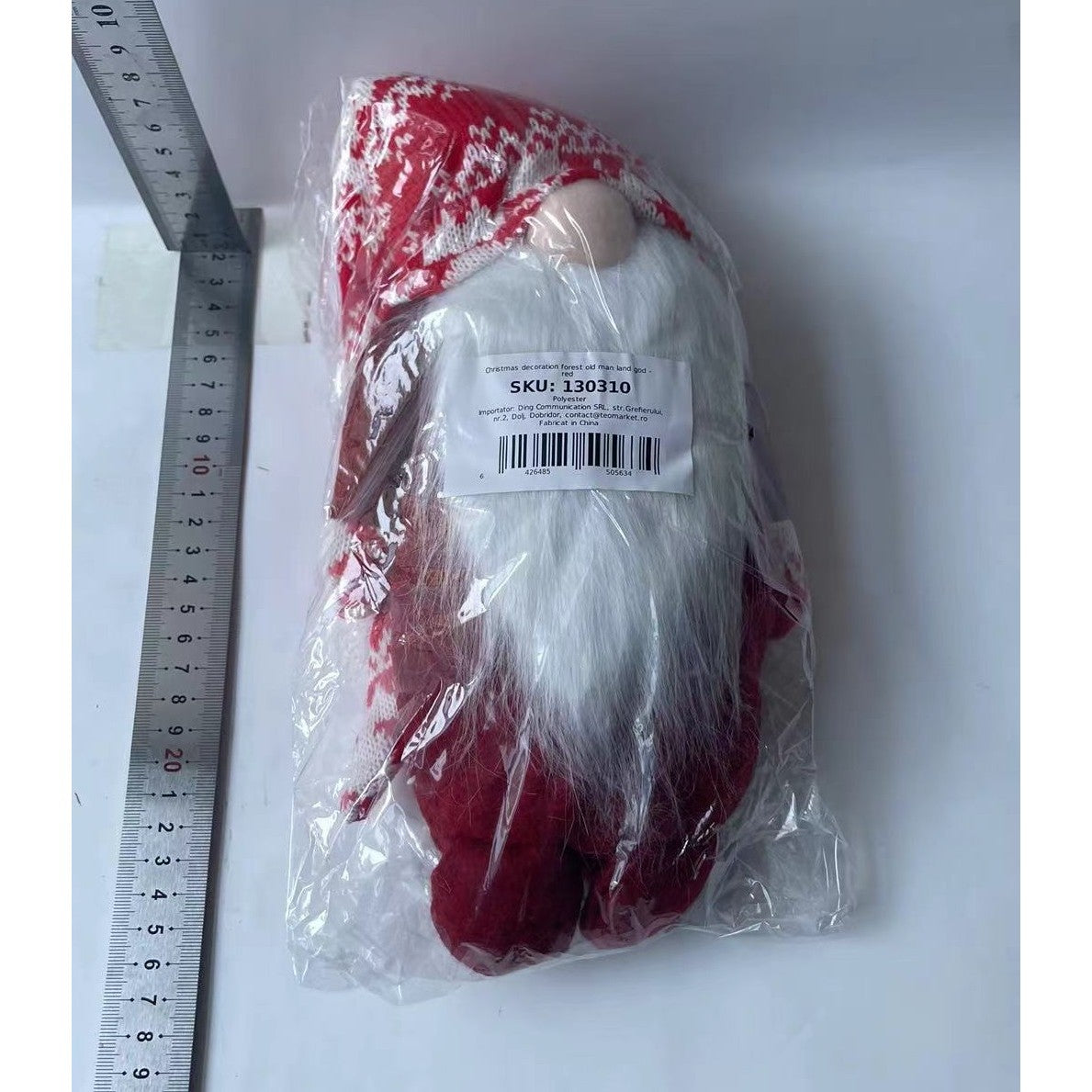 Figurina Decorativa, Pentru Craciun, Spiridus, Omul Padurii cu Barba Lunga, Inaltime 47 cm, Rosu