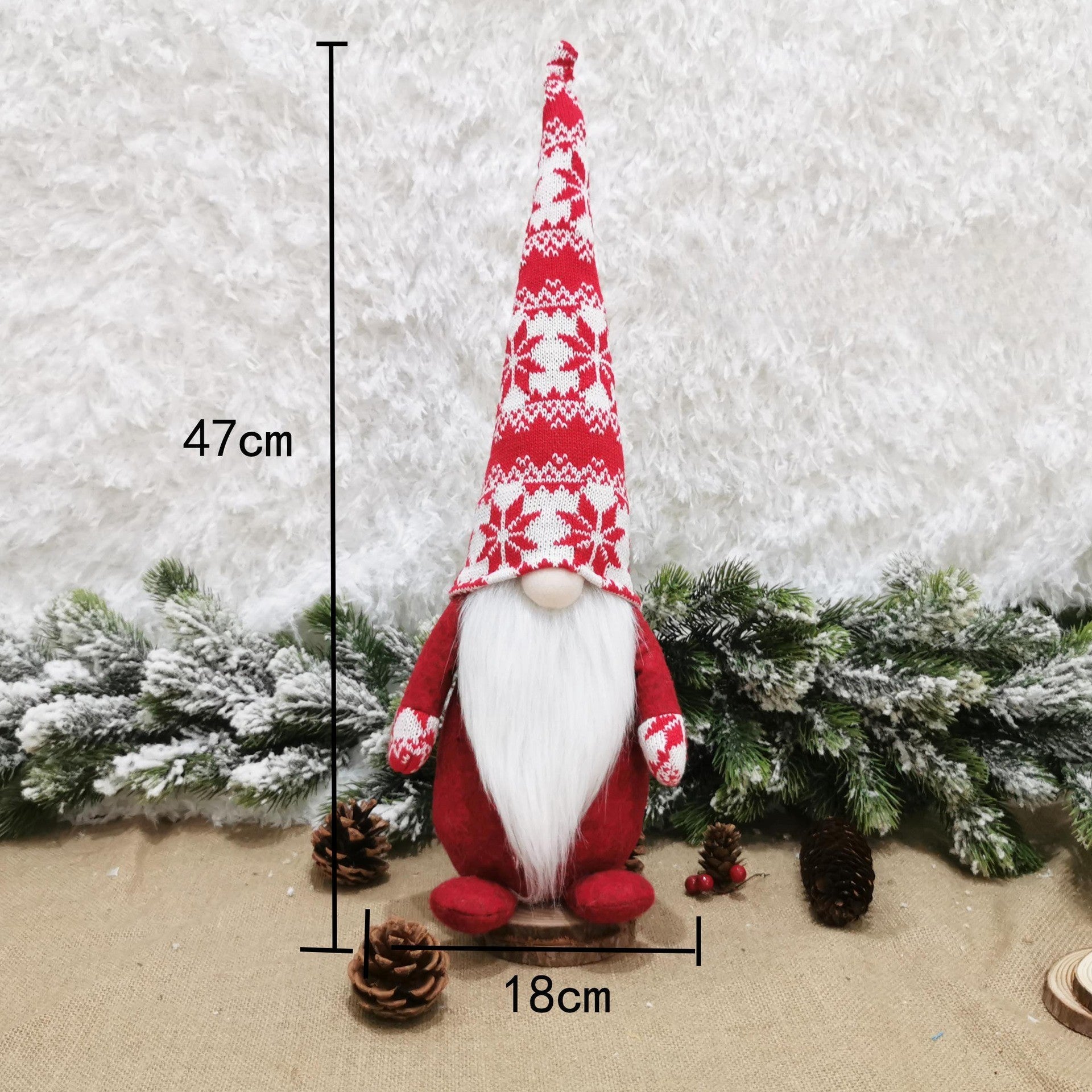 Figurina Decorativa, Pentru Craciun, Spiridus, Omul Padurii cu Barba Lunga, Inaltime 47 cm, Rosu