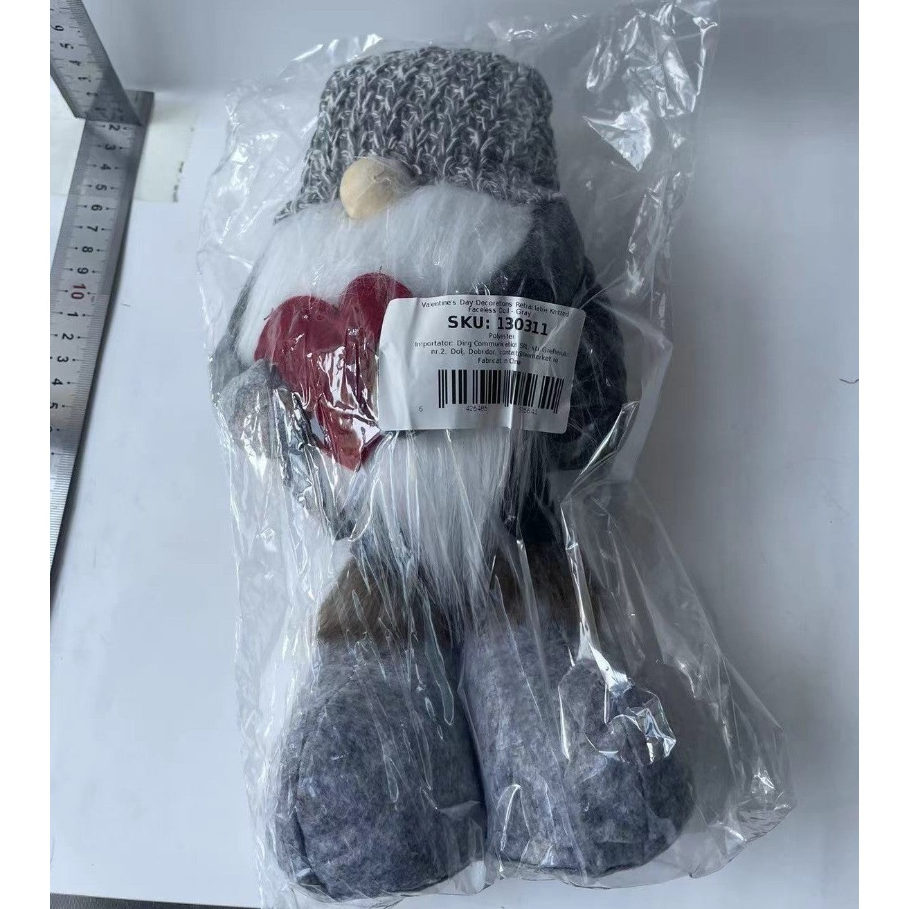 Figurina Decorativa, Pentru Craciun, Spiridus, Omul Padurii Indragostit, Picioare Telescopice, Inaltime reglabila 42 - 52 cm, Gri