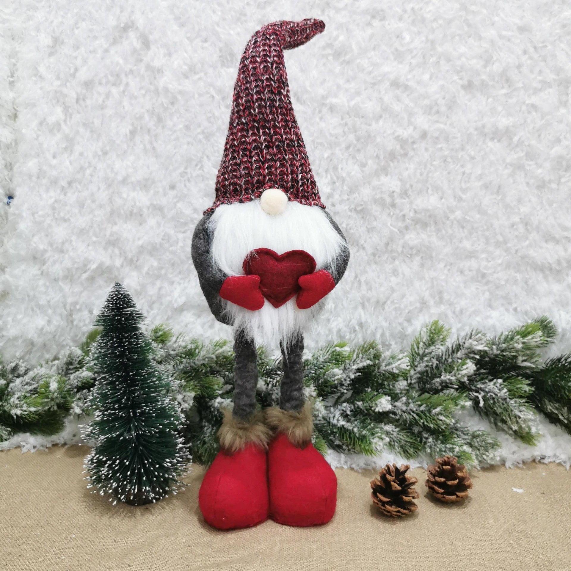 Figurina Decorativa, Pentru Craciun, Spiridus, Omul Padurii Indragostit, Picioare Telescopice, Inaltime reglabila 42 - 52 cm, Rosu
