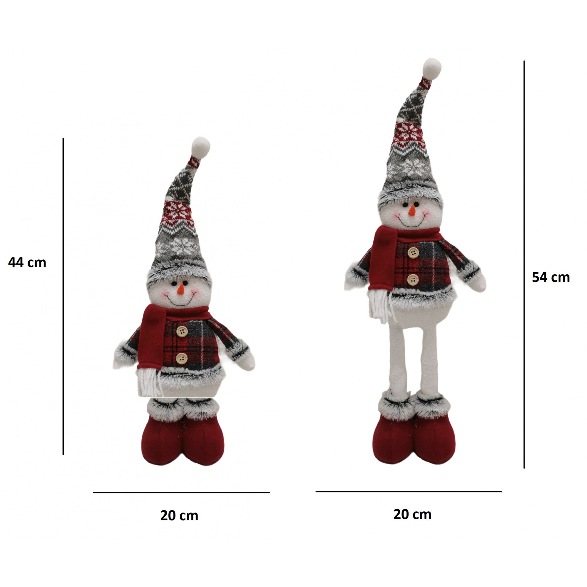 Figurina Decorativa, Pentru Craciun, Om de Zapada, Picioare Telescopice, Inaltime Reglabila 44-54cm, Caciula cu Fugi, Rosu/Gri