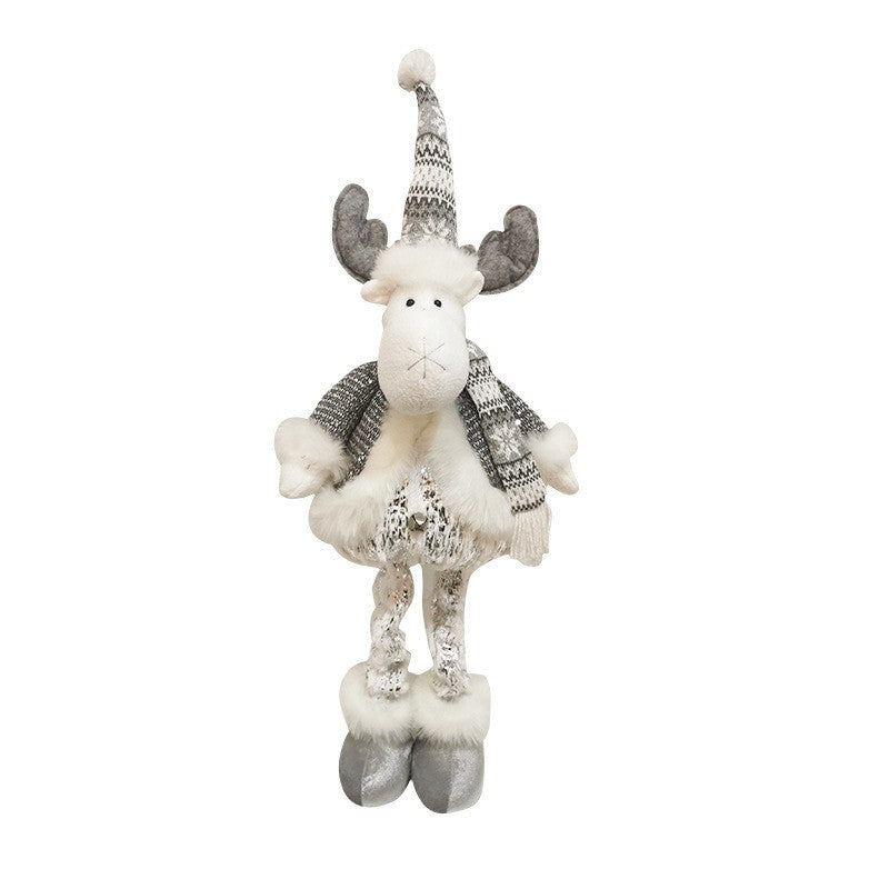 Figurina Decorativa, Pentru Craciun, Ren, Picioare Telescopice, Inaltime Reglabila 52- 82 cm, Pantaloni Luciosi, Alb/Argintiu