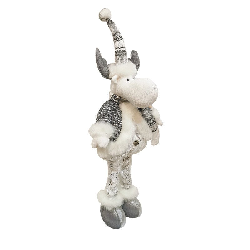 Figurina Decorativa, Pentru Craciun, Ren, Picioare Telescopice, Inaltime Reglabila 52- 82 cm, Pantaloni Luciosi, Alb/Argintiu